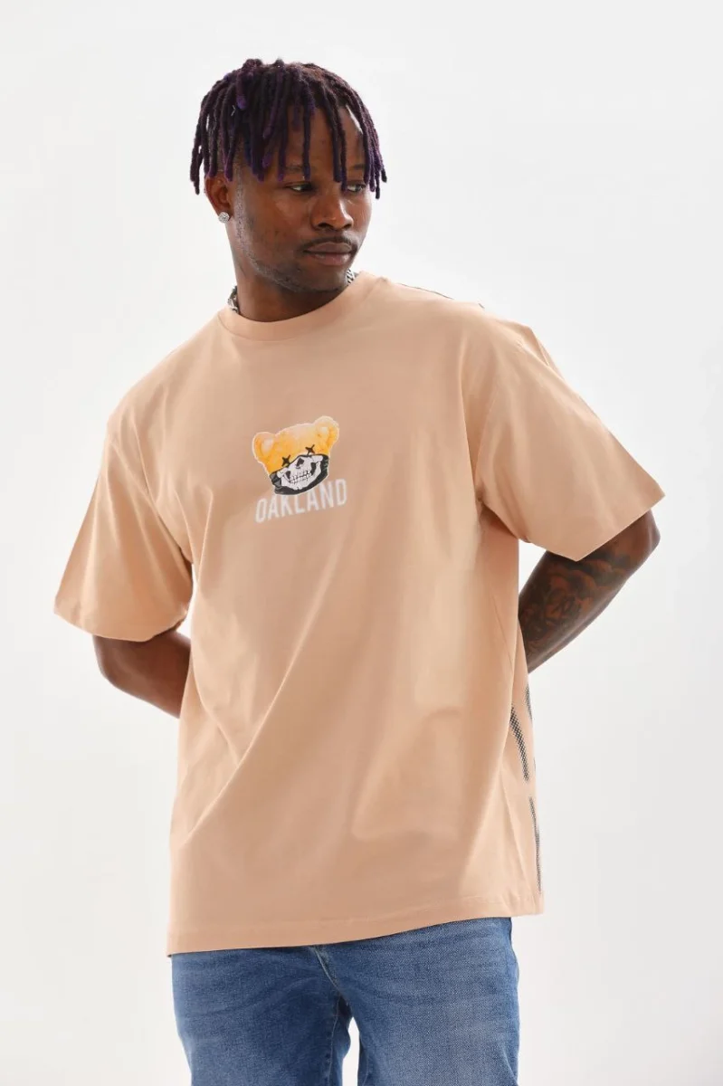 Baskılı Oversize T-Shirt - Bej -
