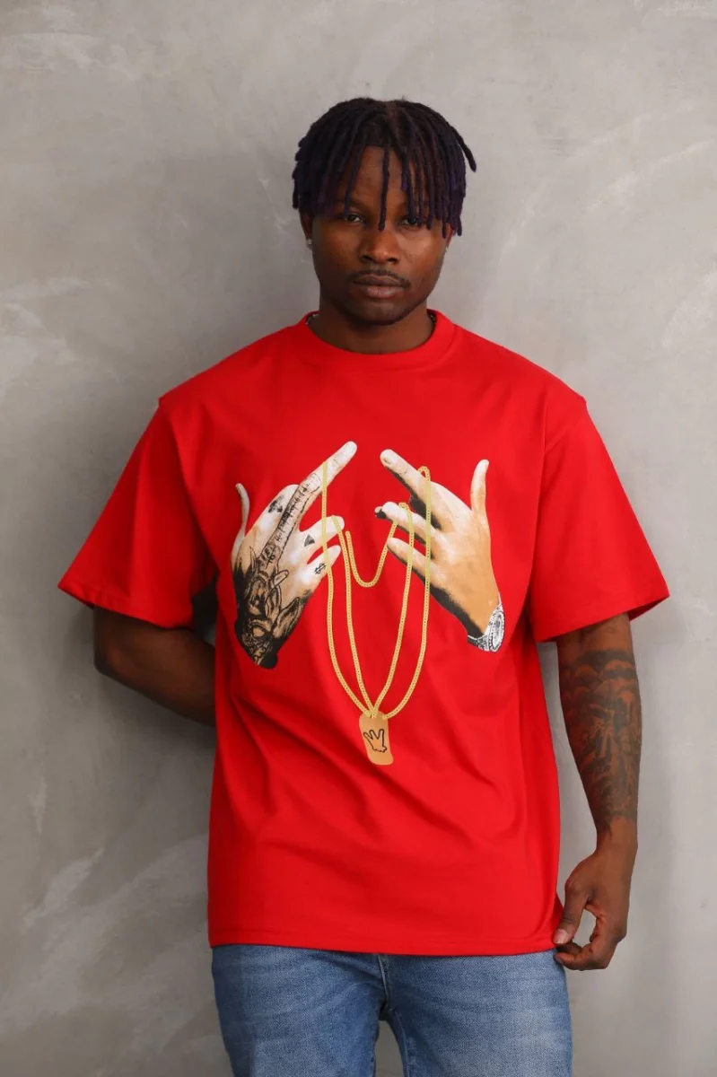 Baskılı Oversize T-Shirt - Kırmızı -