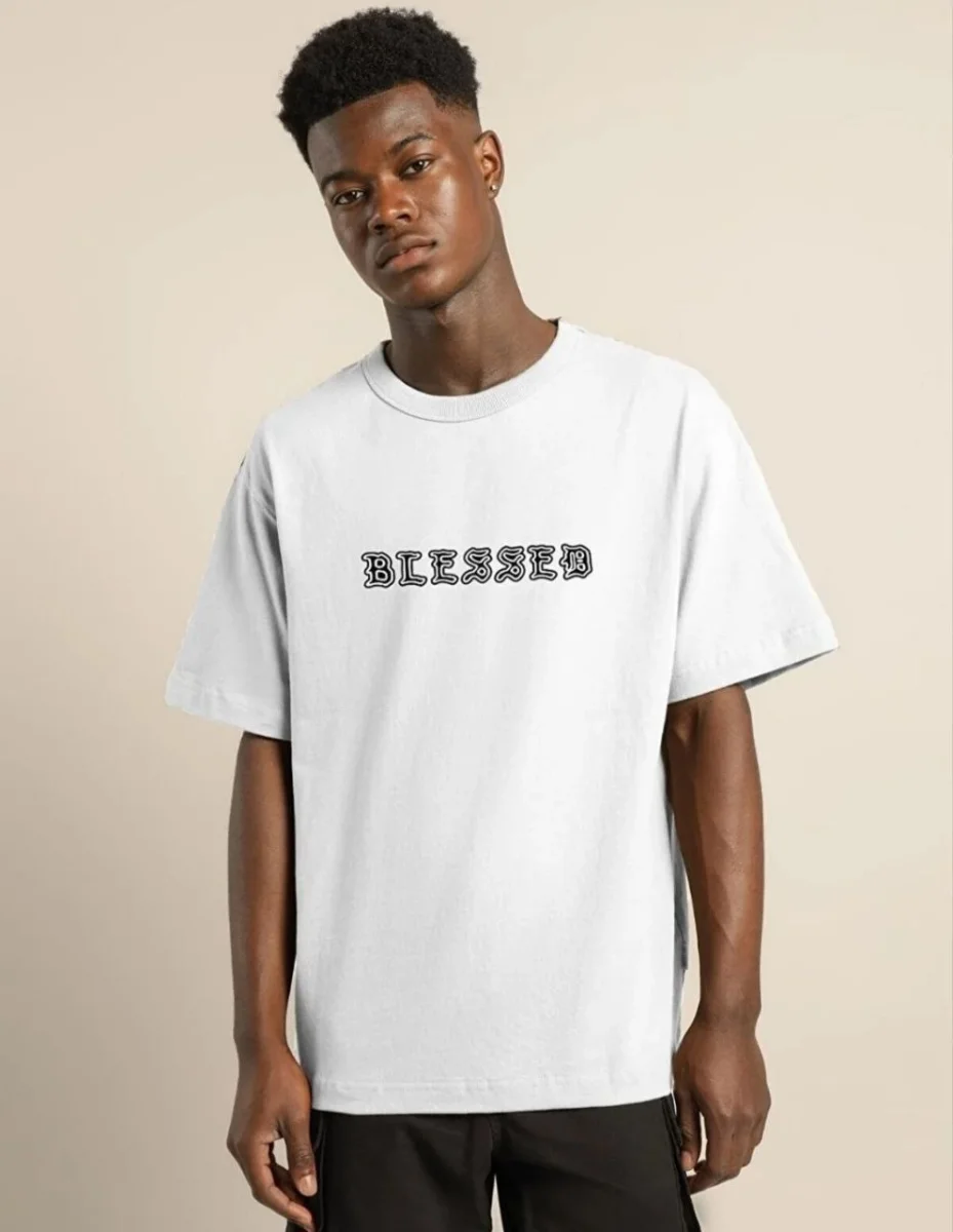 Bisiklet Yaka Oversize Baskılı T-Shirt - Beyaz -