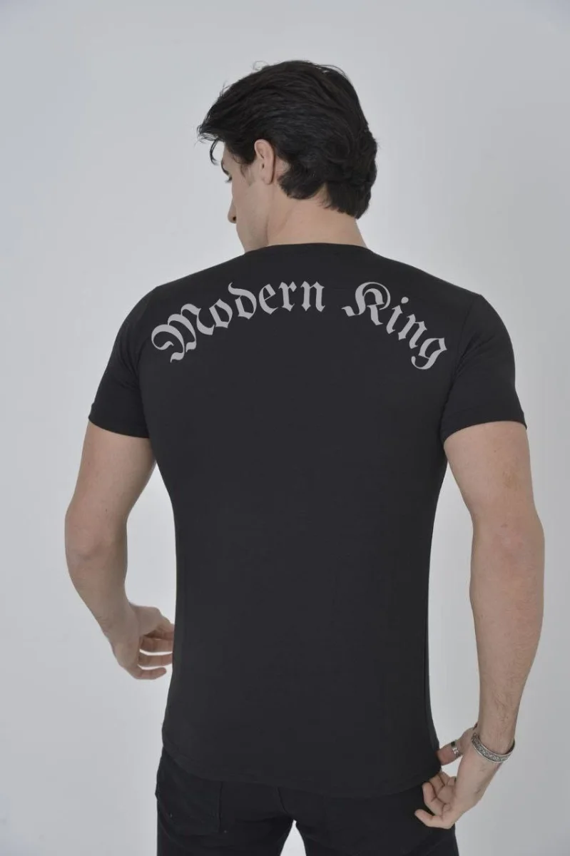 Göğüs File Aksesuarlı T-shirt - Siyah -