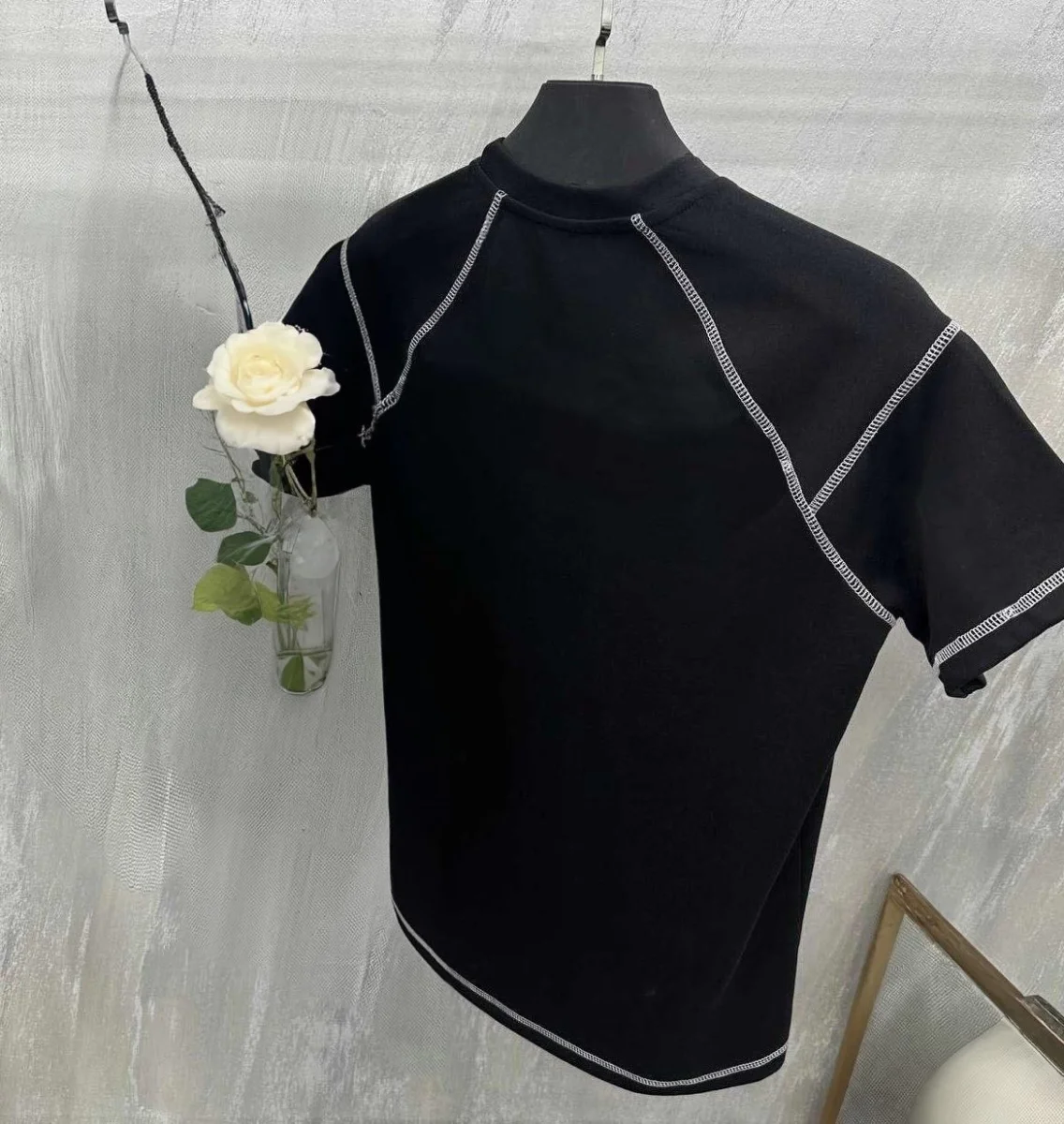 Karoyaka Dikişli Oversize T-Shirt - Siyah -