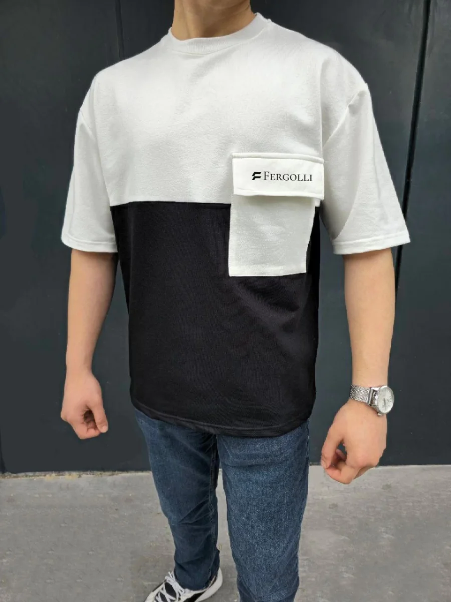 Torba Cep Detaylı  Parçalı T-Shirt - Siyah -