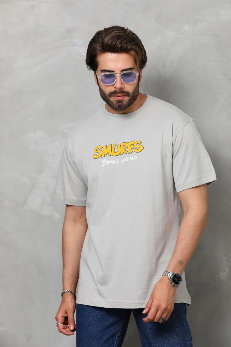 Basic Bisiklet Yaka Oversize T-Shirt - Gri -