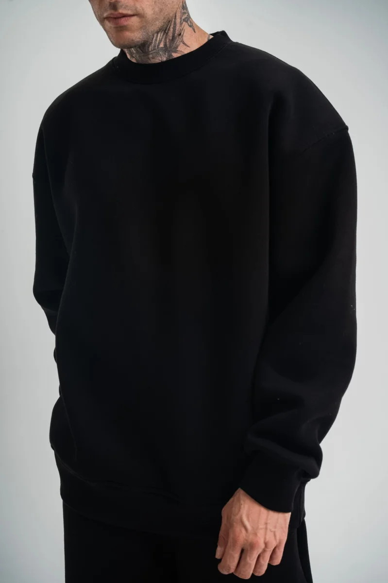 Uzun Kol Bisiklet Yaka Basic SweatShirt - Siyah -