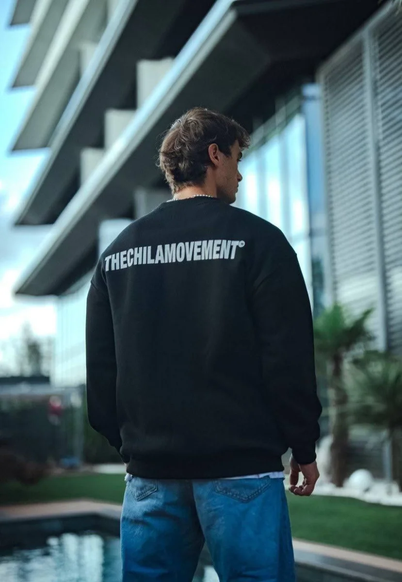 Kışlık Bisiklet Yaka Oversize Baskılı SweatShirt - Siyah -