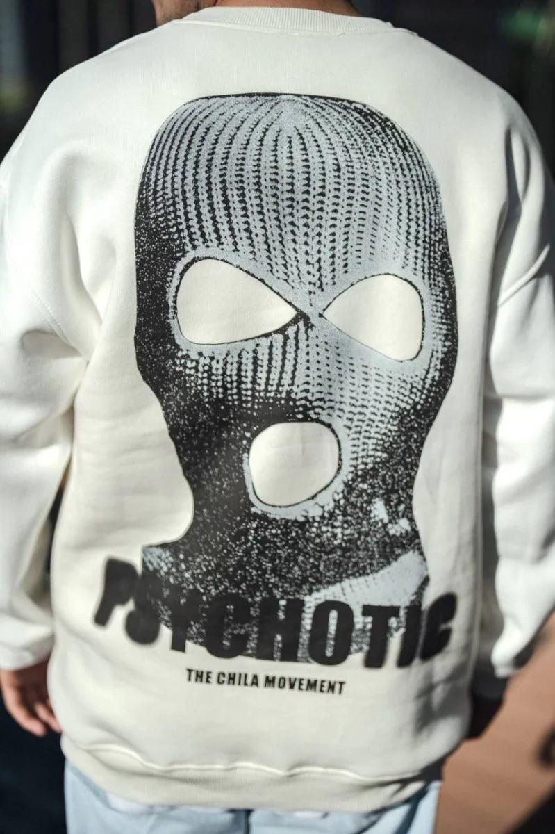 Kışlık Bisiklet Yaka Baskılı SweatShirt - Beyaz -