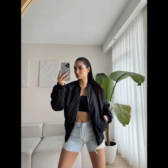 Siyah Bomber Mont - Siyah -