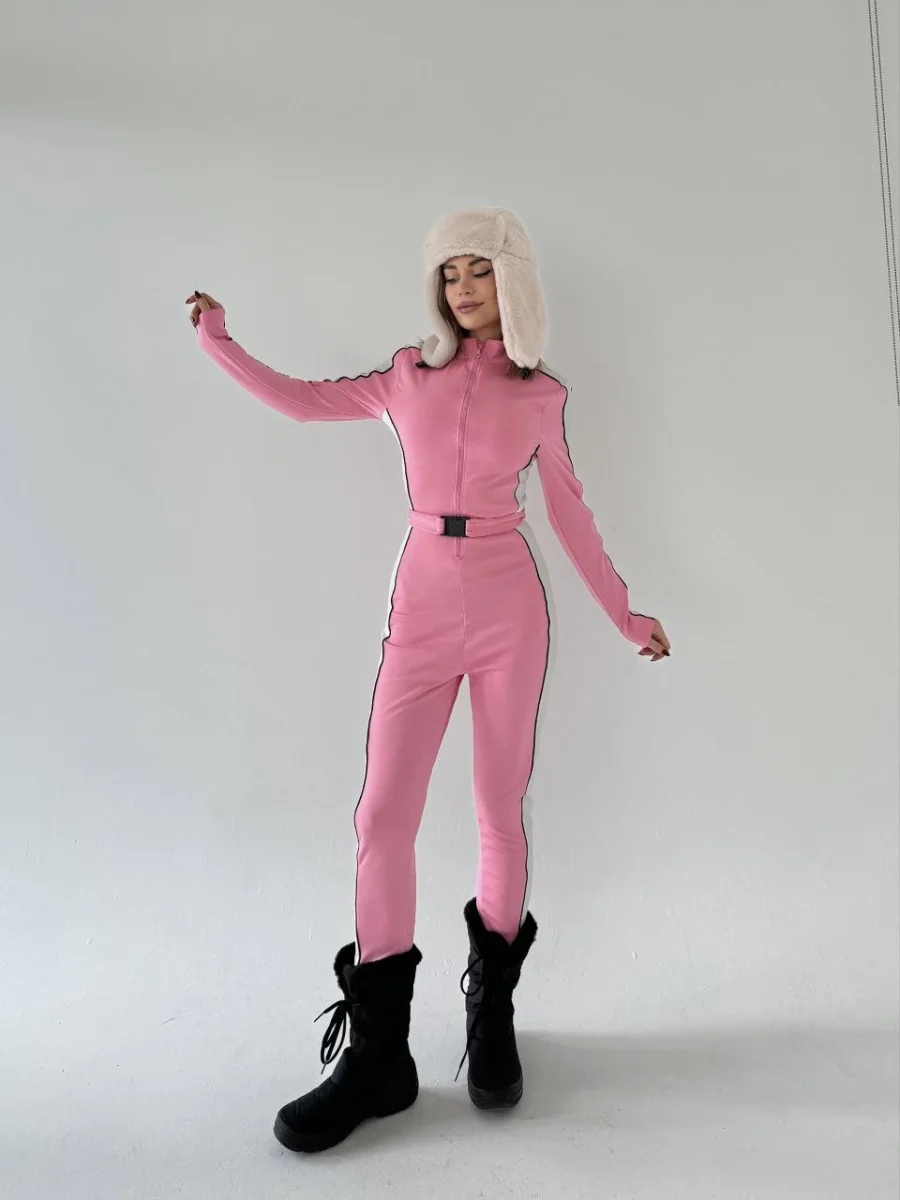 Kemer Detaylı Fermuarlı Tulum - Pembe -