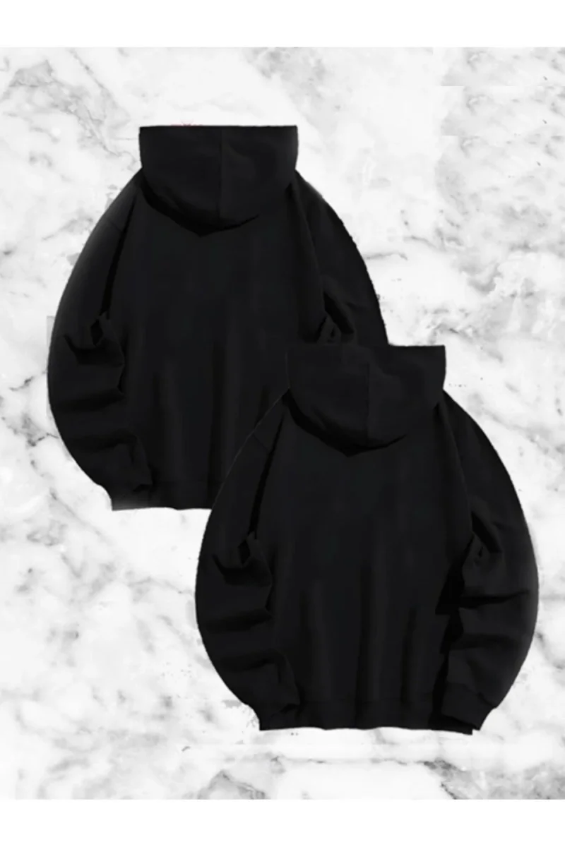 Örümcek Baskılı Sevgili Çift Kombini Kapüşonlu Sweatshirt  Hodie - Siyah -