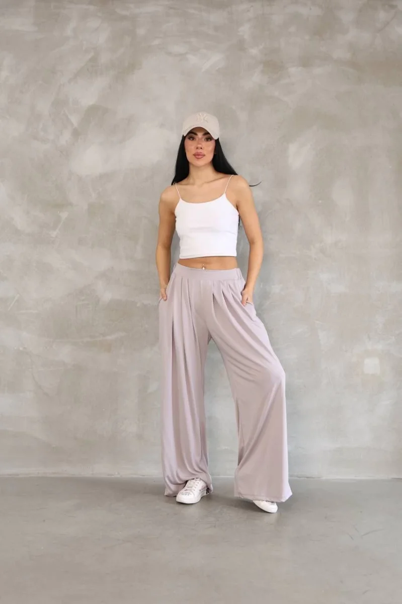 Osy Modal Yumuşak Dokulu   Kumaş Boru Paça Salaş Eşofman - Bej -