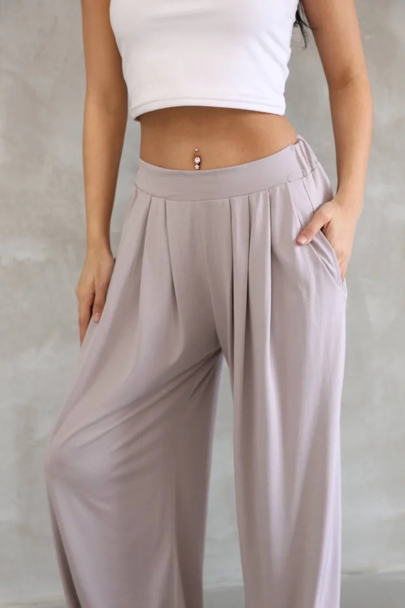 Osy Modal Yumuşak Dokulu   Kumaş Boru Paça Salaş Eşofman - Bej -