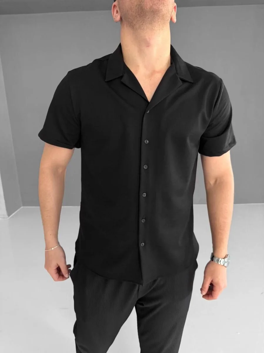 İki İplik Kumaş Gömlek - Siyah -