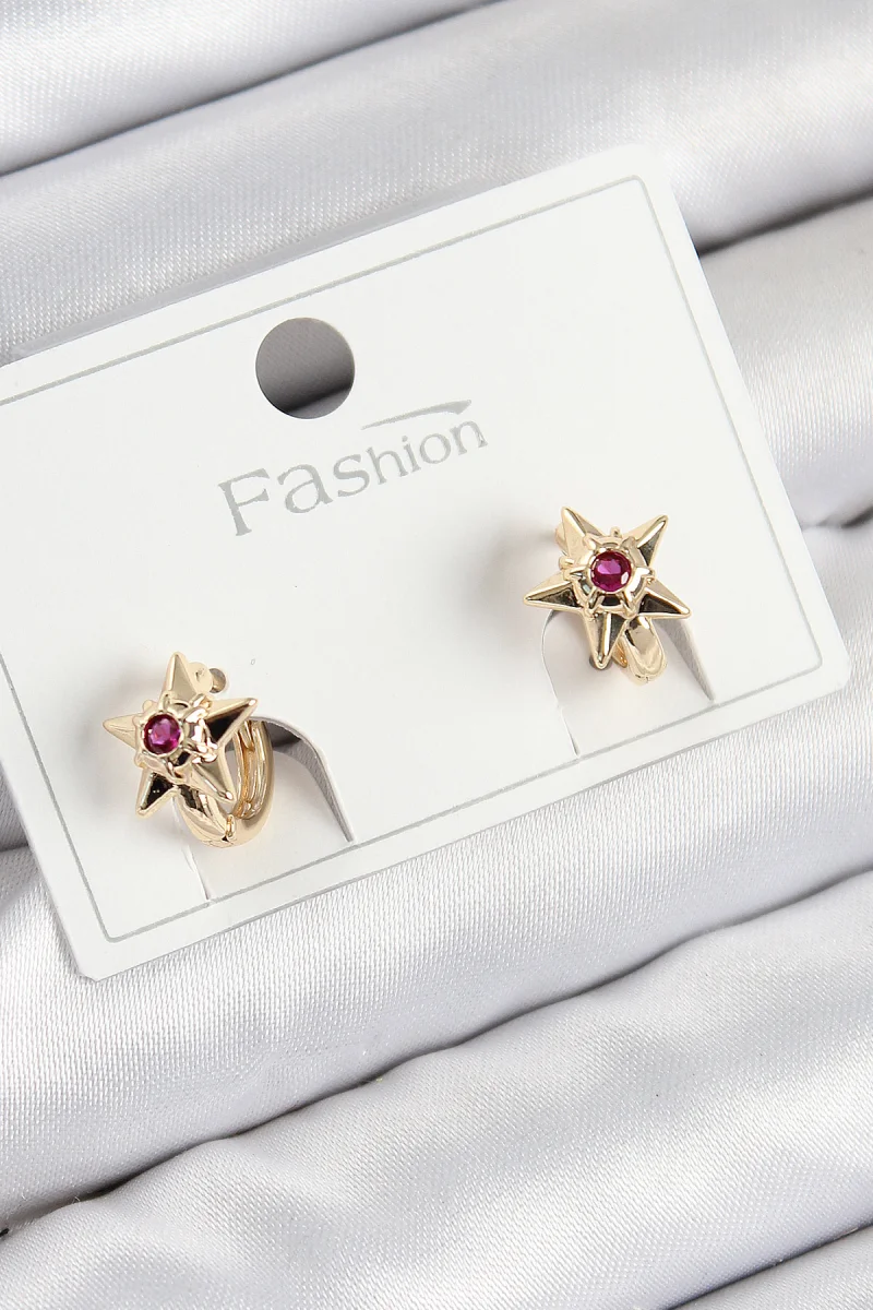 Pirinç Zirkon Taşlı Yıldız Model Gold Renk Çocuk Küpe