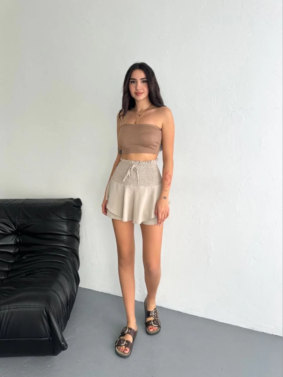 Ayrobin Şortlu Etek - Bej -