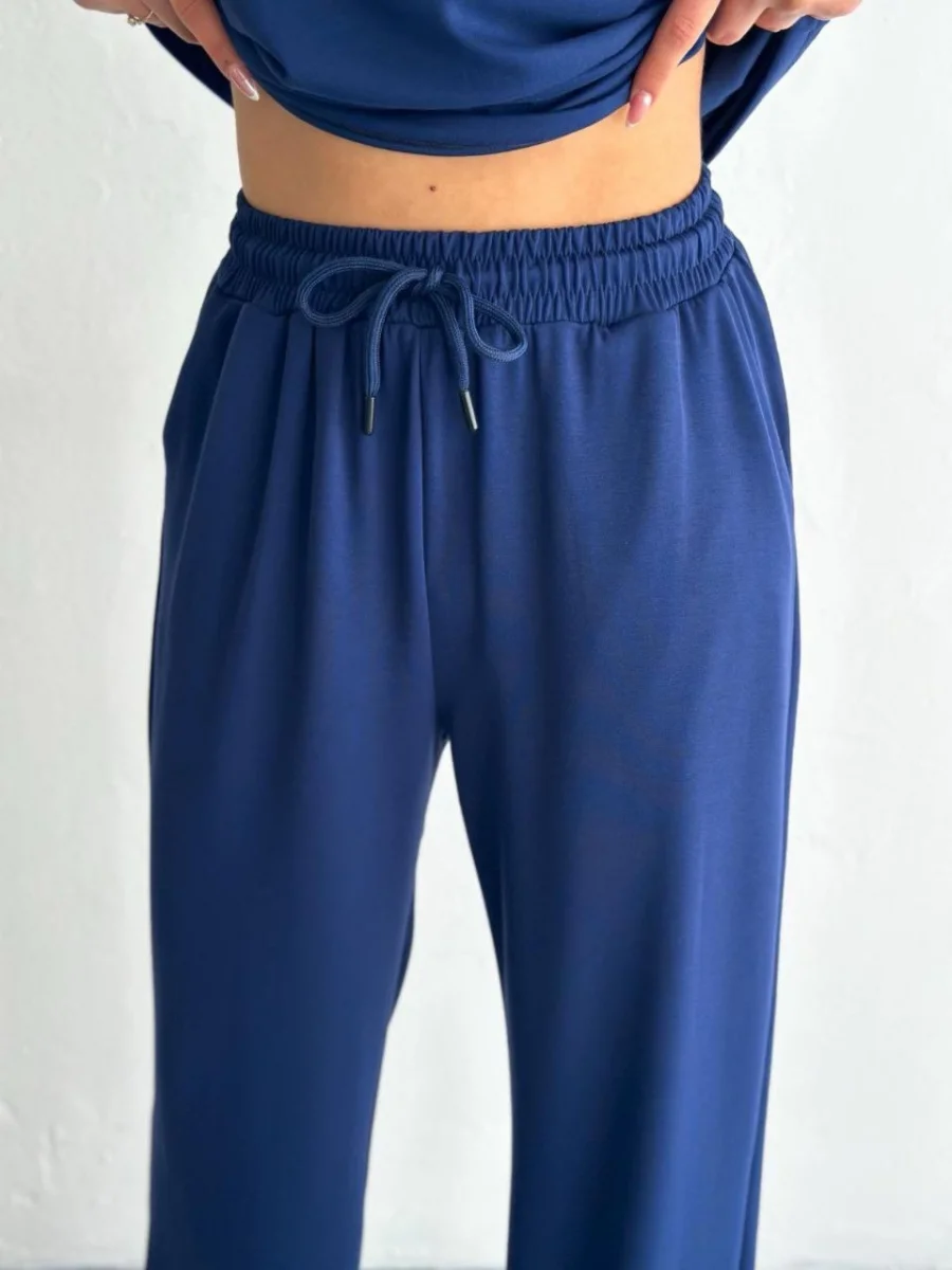 Osy Modal Yumuşak Dokulu Kumaş Kısa Kollu Yakalı T-shirt Pantalon ikili Takım- Lacivert -