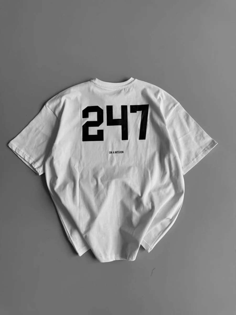 20/1 Penye Compack Baskılı Oversize Bisiklet Yaka Kısa Kol Yazlık T-shirt - Beyaz -