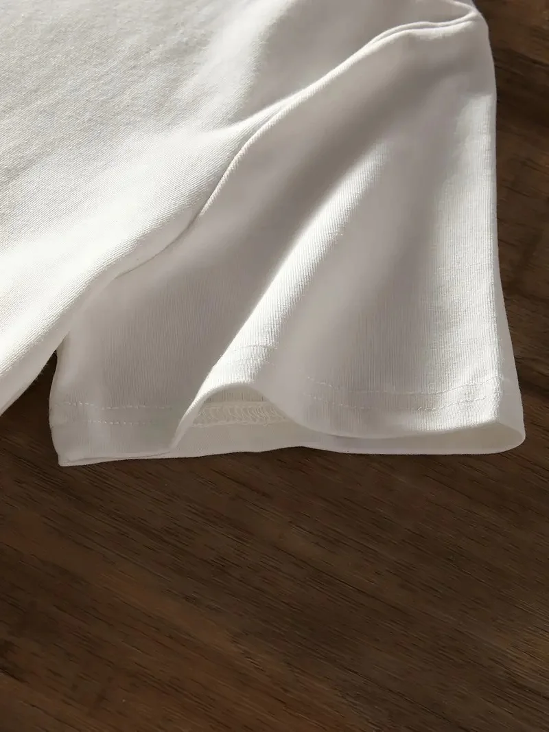 Brooklyn Harf Baskılı Düşük Omuzlu T-shirt, Rahat Kısa Kollu Bol T-shirt,   Giyim - Beyaz -