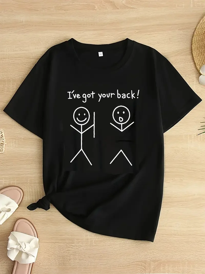 Beyaz "I've Got Your Back" Tshirt- Siyah -
