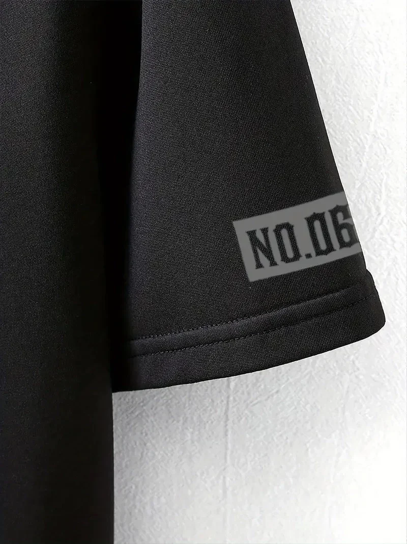 LB Ön Arka Baskılı Oversize Bisiklet Yaka Yazlık T-shirt - Siyah -