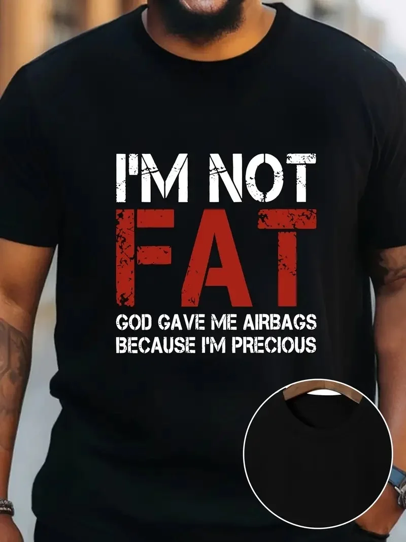 Ben Şişman Değilim Tanrı Bana Hava Yastığı Verdi Çünkü Ben Değerliyim Tişörtü - Siyah -