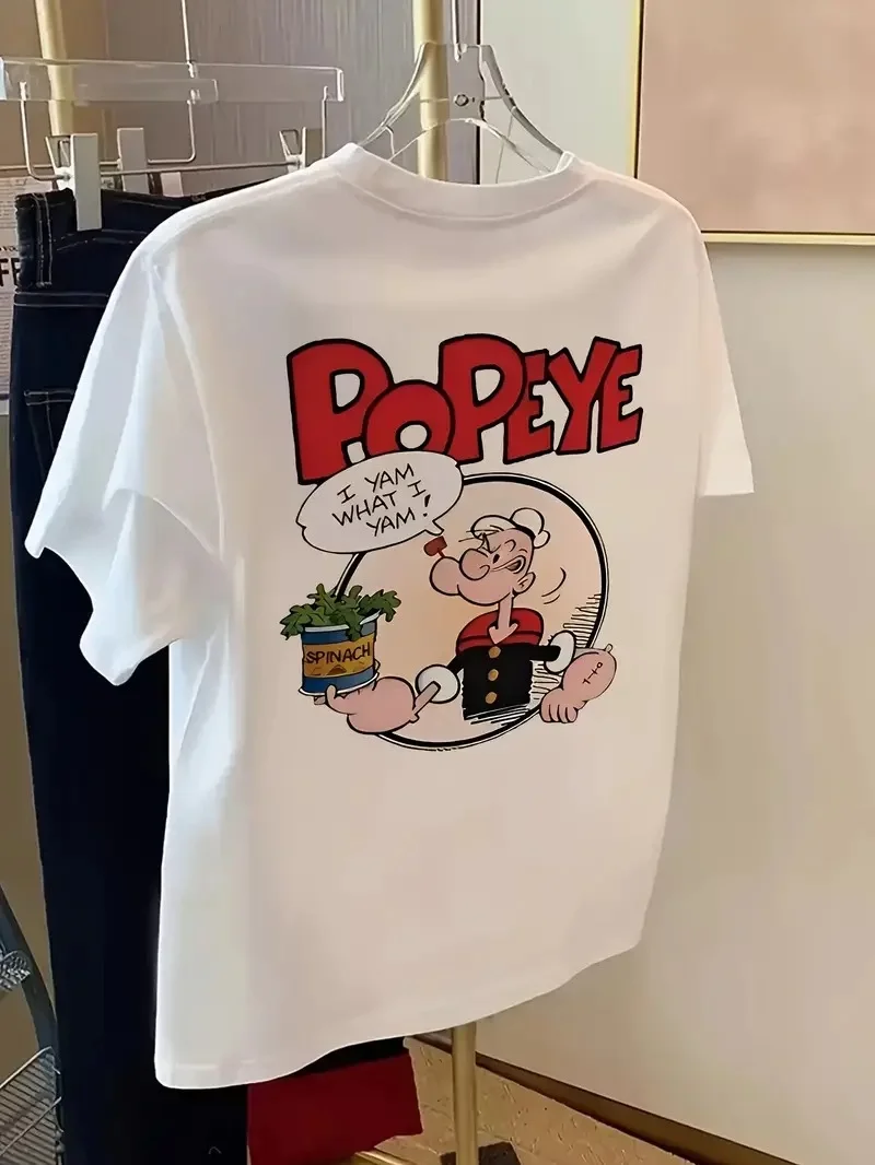Oversize Tişörtü Popeye the Sailor Retro Vintage Ispanak- Beyaz -