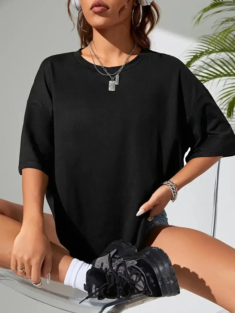 Büyük Boy Ayıcık Baskılı Bisiklet Yaka T-Shirt- Siyah -