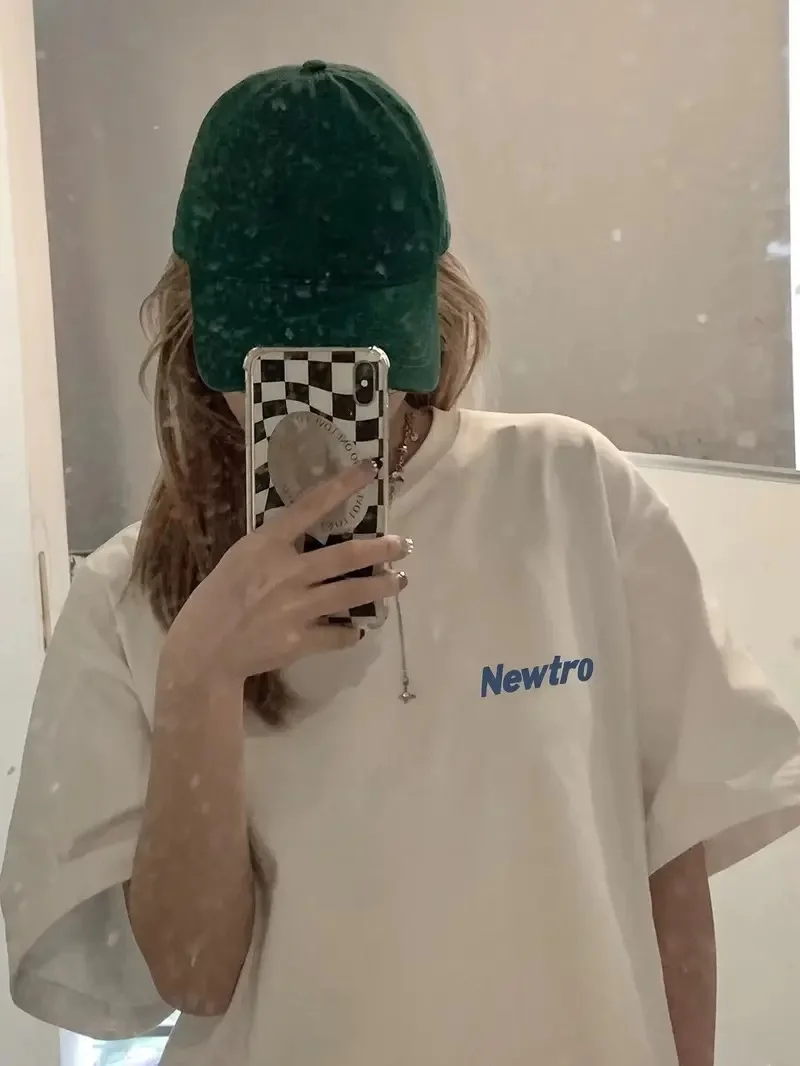 Newtro Baskılı Oversize Bisiklet Yaka T-shirt - Beyaz -