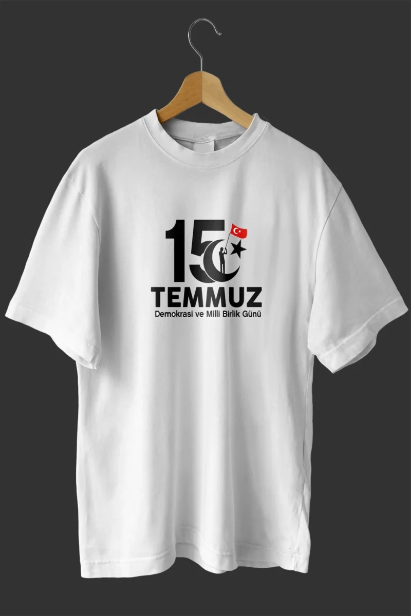15 Temmuza Özel Tasarım Baskılı T-shirt - Beyaz -