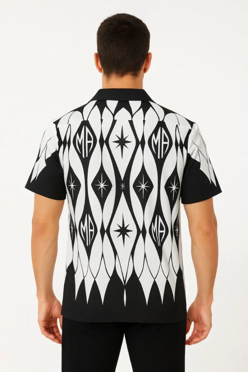 İki İplik Kumaş Dijital Baskılı Gömlek - Siyah -