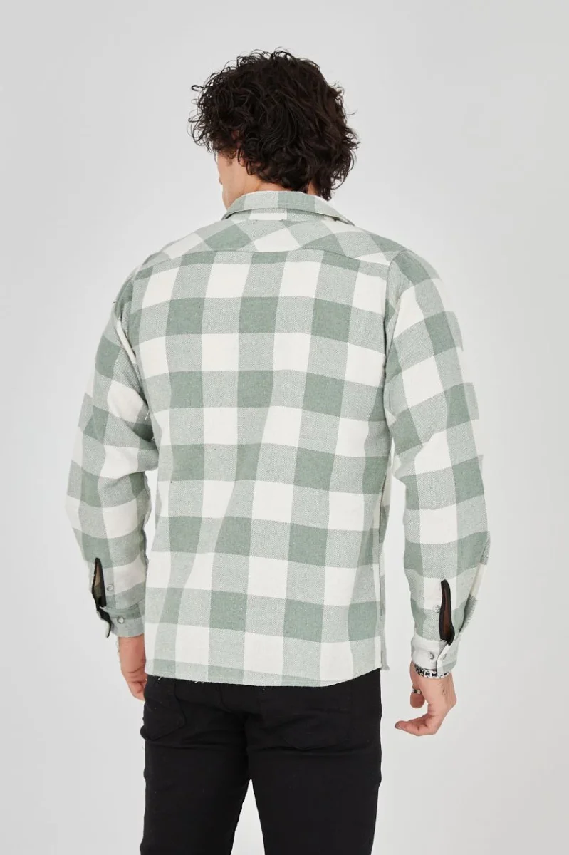 Uzun Kollu Oduncu Gömlek - Mint yeşili -