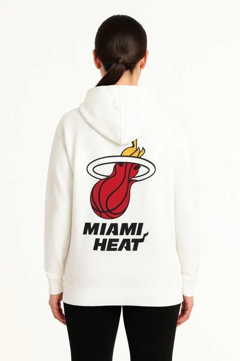 Üç İplik Kapüşonlu Ön ve Arka Baskılı SweatShirt hoodie - Beyaz -