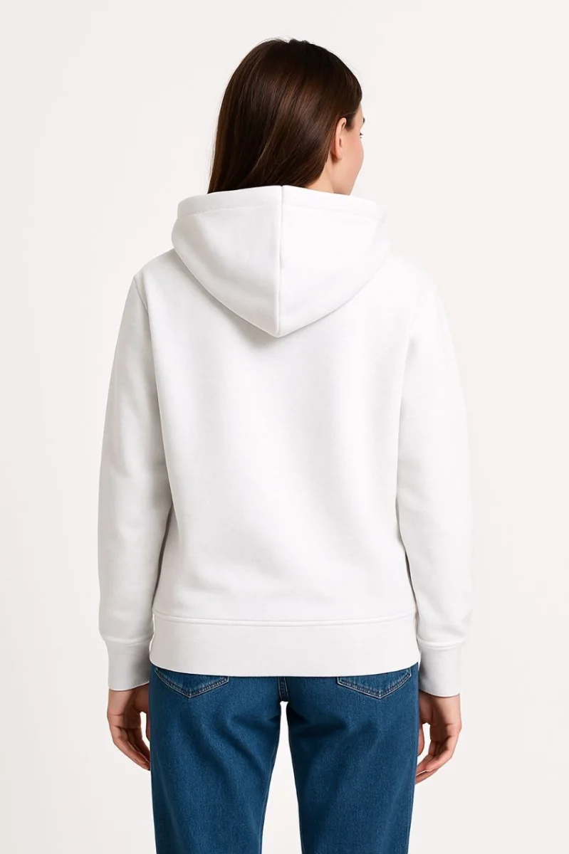 Üç İplik Kapüşonlu Kanguru Cepli SweatShirt hoodie - Beyaz -