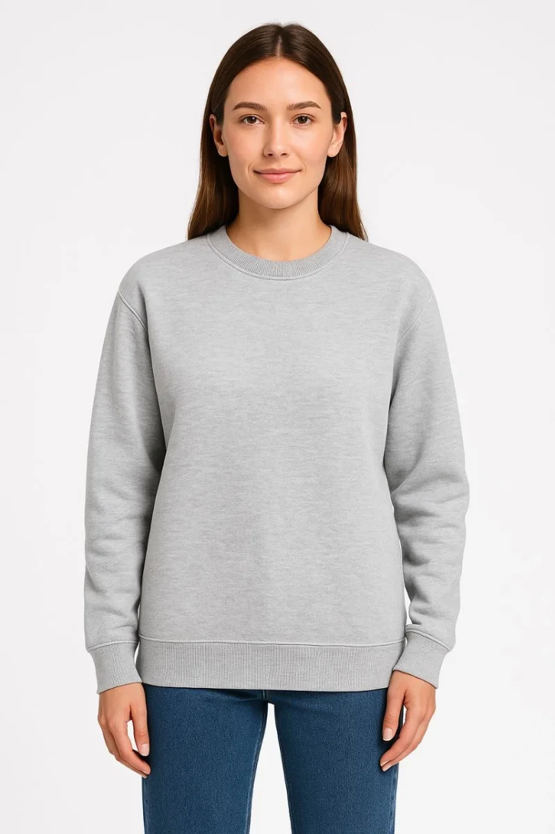 Üç İplik Düz Bisiklet Yaka SweatShirt - Gri -