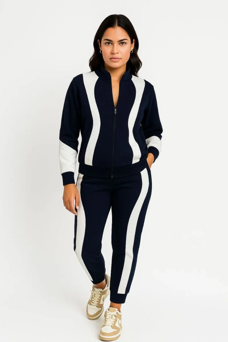 Premium Parçalı Eşofman Takım - Dik Yaka Fermuarlı Sweatshirt - Siyah -