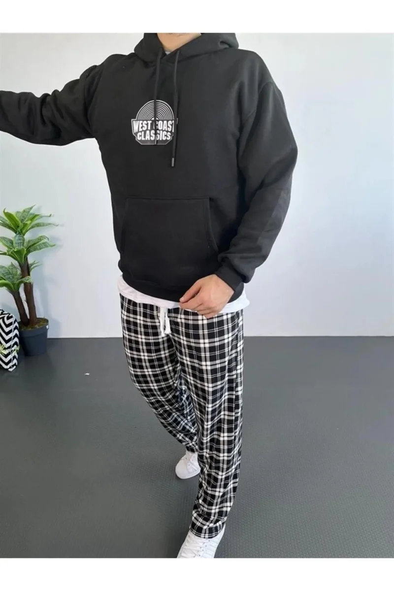 Oversize Kapüşonlu Sweatshirt – Siyah Sırt ve Ön Baskılı-Siyah -