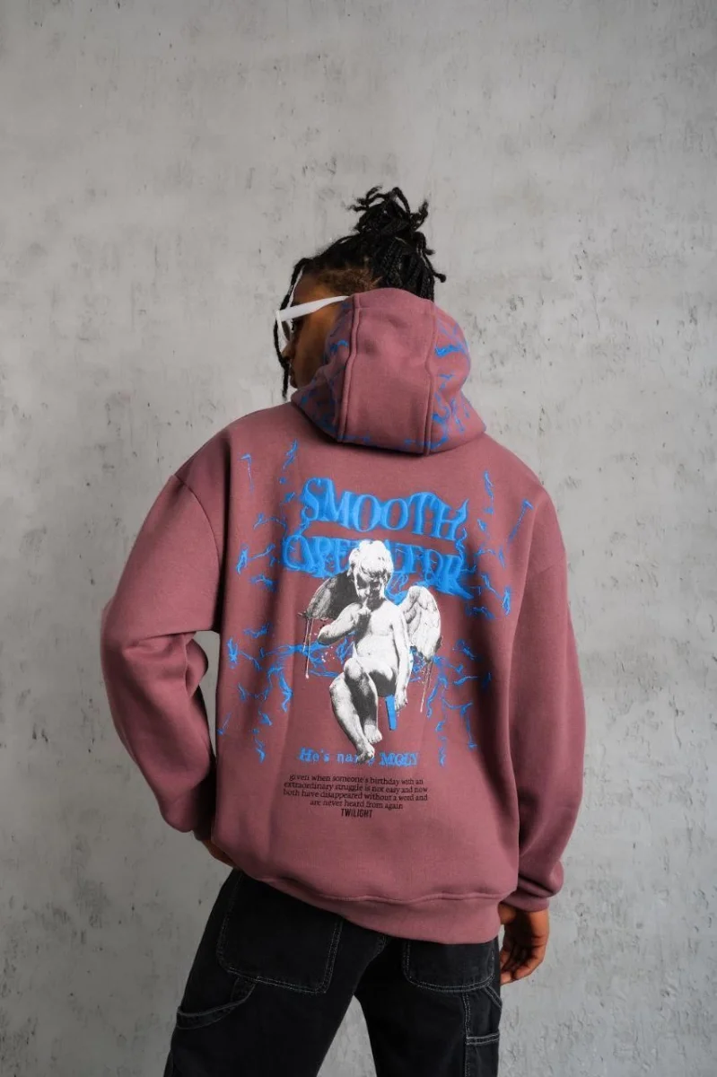 Yıldırım Baskılı Kapşonlu Sweat - Gül Kurusu