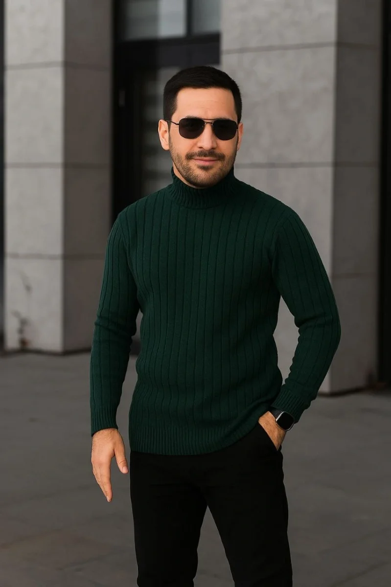 Fitilli Triko Kazak 3'lÜ Set Bej Haki Siyah Regular Balıkcı Yaka Tam Boğazlı Triko Seti Modeli Kazak