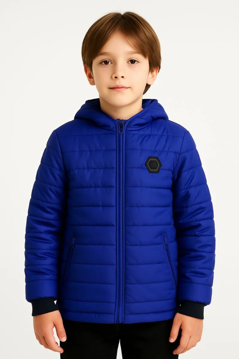 Mont İçi Pelüş kürk Astarlı, Kapüşonlu Fermuarlı Kışlık - Saks Mavisi