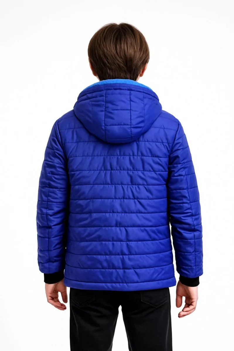 Mont İçi Pelüş kürk Astarlı, Kapüşonlu Fermuarlı Kışlık - Saks Mavisi