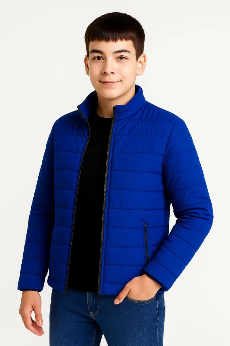 Şişme Mont Hafif ve Sıcak Tutucu Kışlık Fermuarlı Su İtici Rahat Günlük Mont Kapüşonuz Modern Tasarım - Saks Mavisi