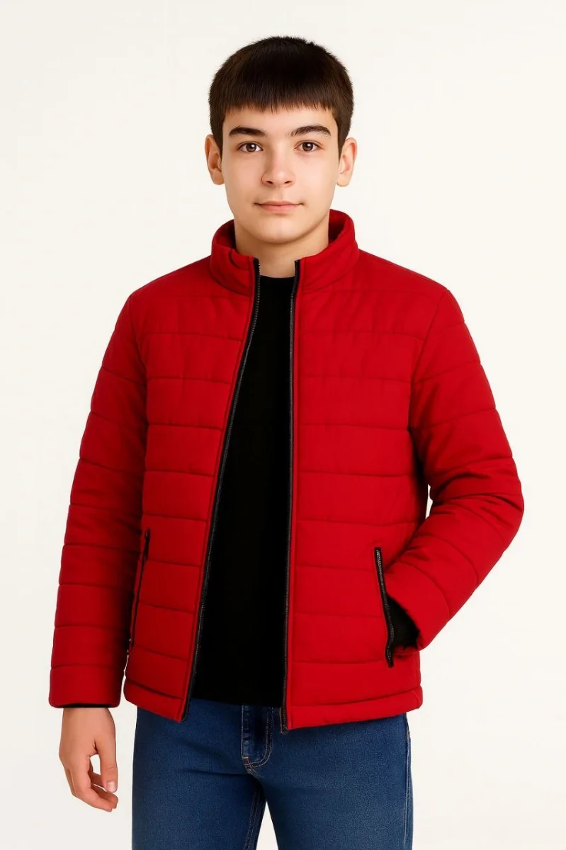 Şişme Mont Hafif ve Sıcak Tutucu Kışlık Fermuarlı Su İtici Rahat Günlük Mont Kapüşonuz Modern Tasarım - Kırmızı