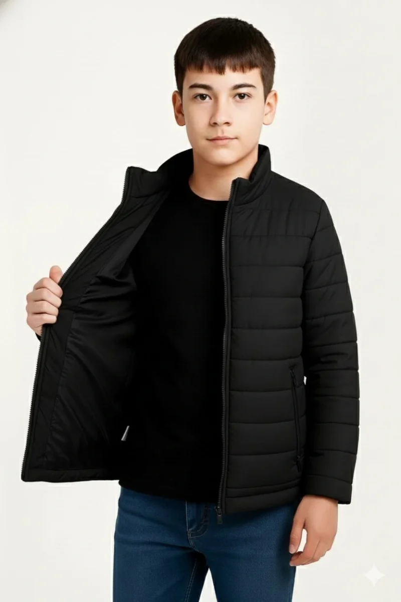 Şişme Mont Hafif ve Sıcak Tutucu Kışlık Fermuarlı Su İtici Rahat Günlük Mont Kapüşonuz Modern Tasarım - Siyah