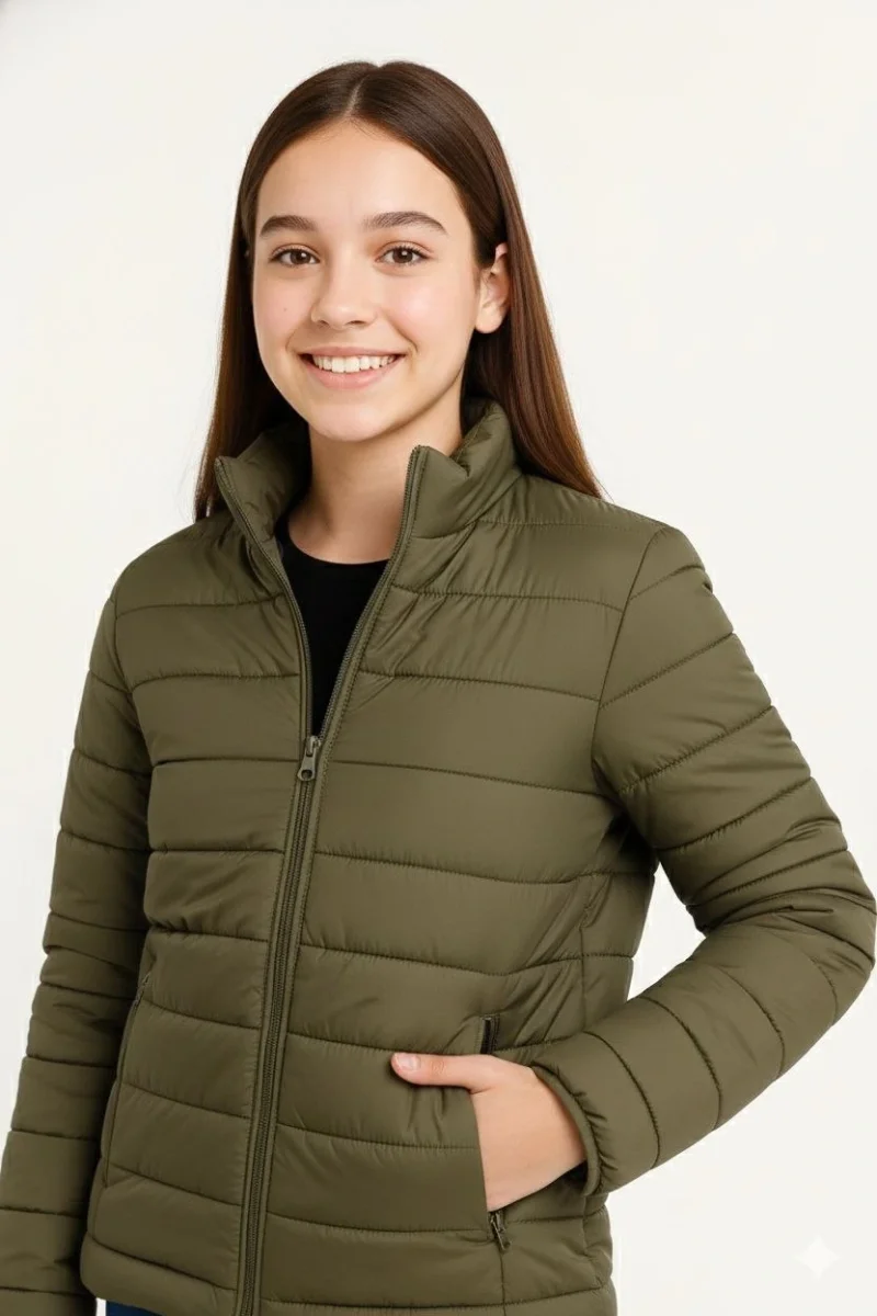 Şişme Mont Hafif ve Sıcak Tutucu Kışlık Fermuarlı Su İtici Rahat Günlük Mont Kapüşonuz Modern Tasarım - Haki