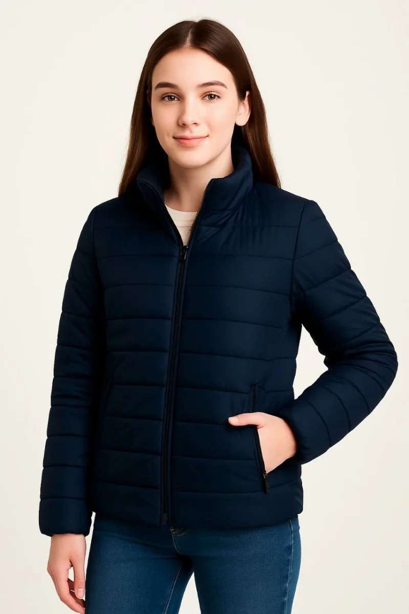 Şişme Mont Hafif ve Sıcak Tutucu Kışlık Fermuarlı Su İtici Rahat Günlük Mont Kapüşonuz Modern Tasarım - Lacivert