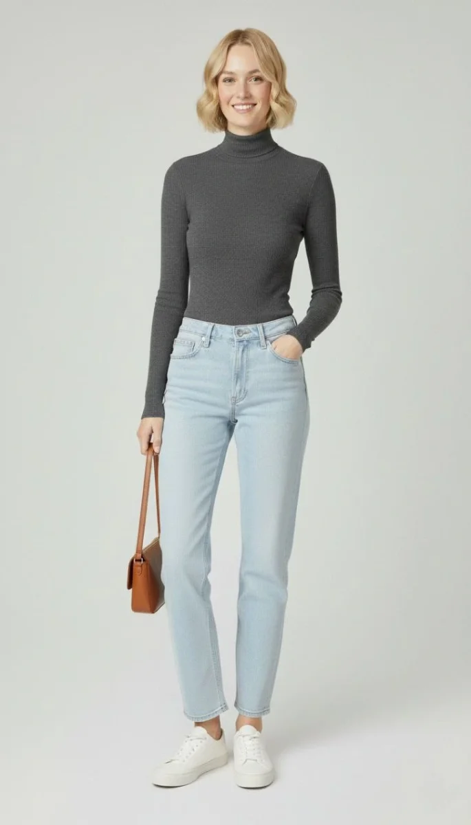 Tam Boğazlı Fitilli Likrali Kaşkorse Badi İnce Uzun Kollu Kazak - Antrasit