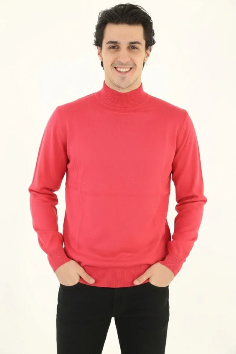 Yarım Boğaz Triko Kazak yumuşak dokulu Pamuklu ince Dokuma, uzun kollu Rahat Regular kalıp - Pembe