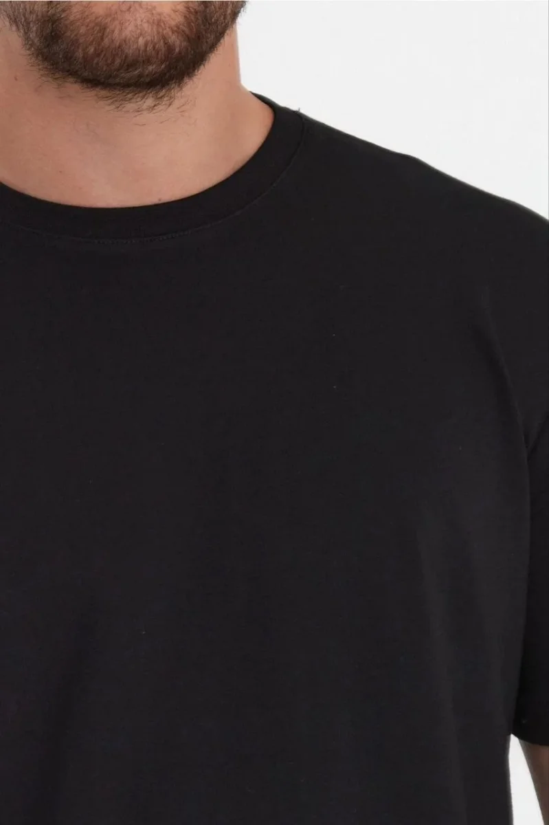 24/1 Düz A Kalite Oversize T-shirt - Siyah