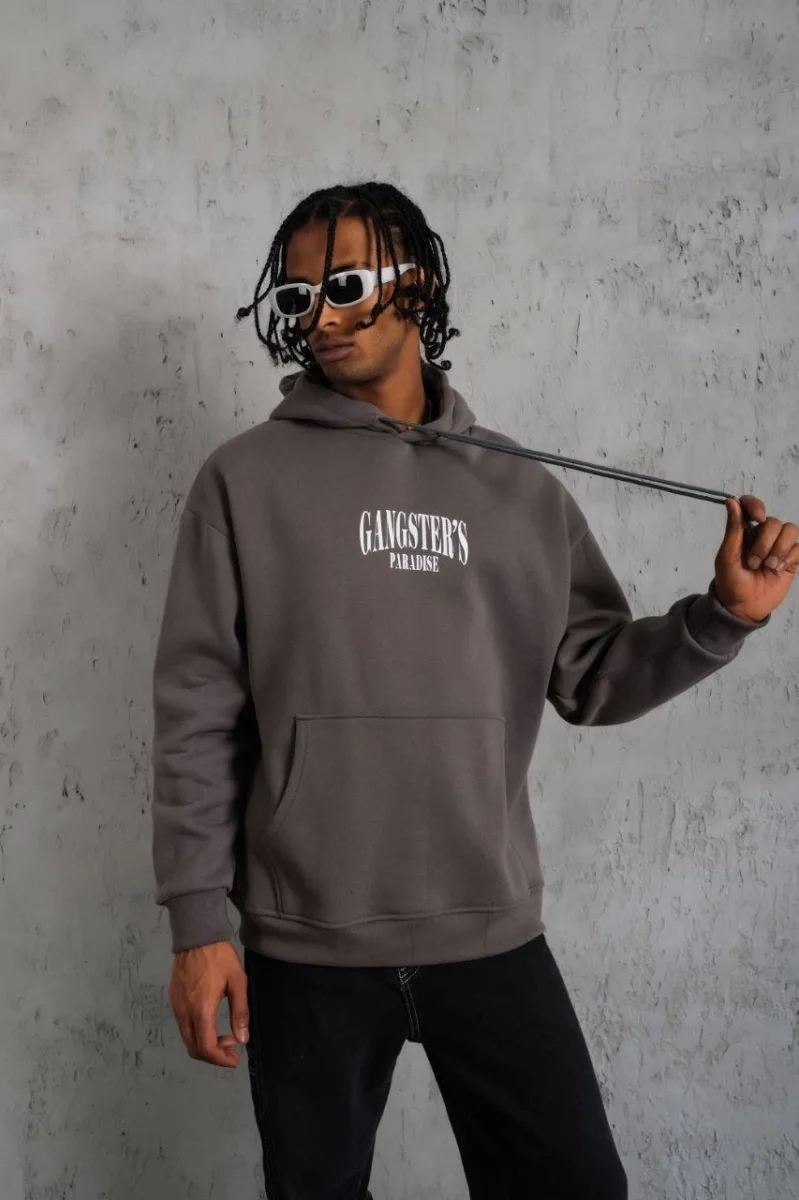 Paradise Baskılı Kapüşonlu Sweat - Gri