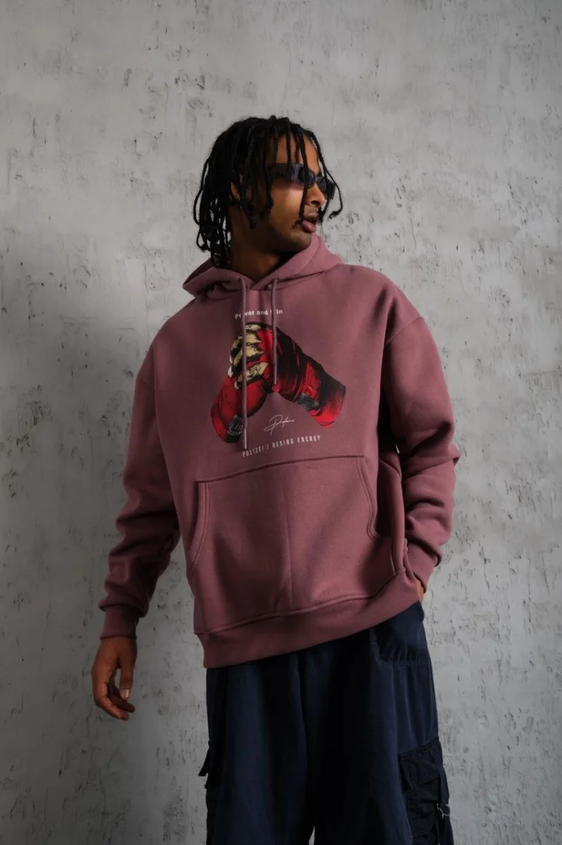 Eldiven Baskılı Kapüşonlu Sweat - Gül Kurusu