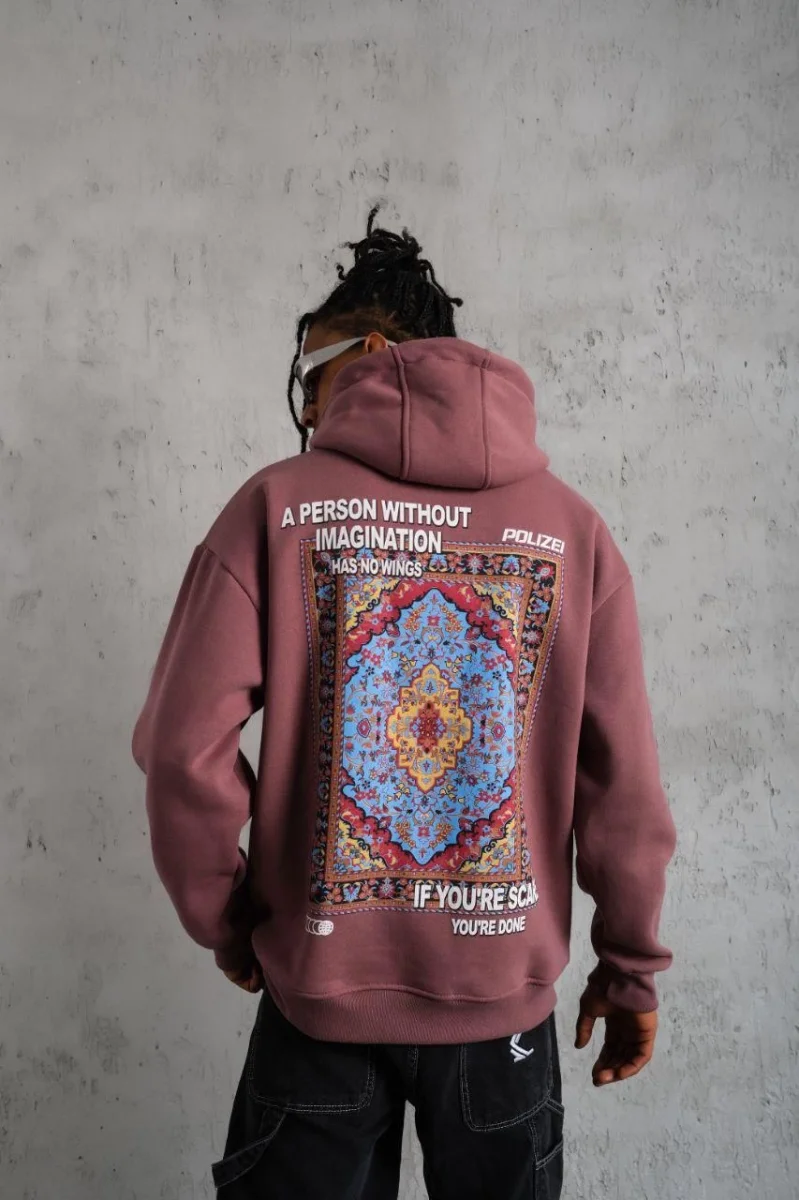 Kilim Desen Kapüşonlu Sweat - Gül Kurusu